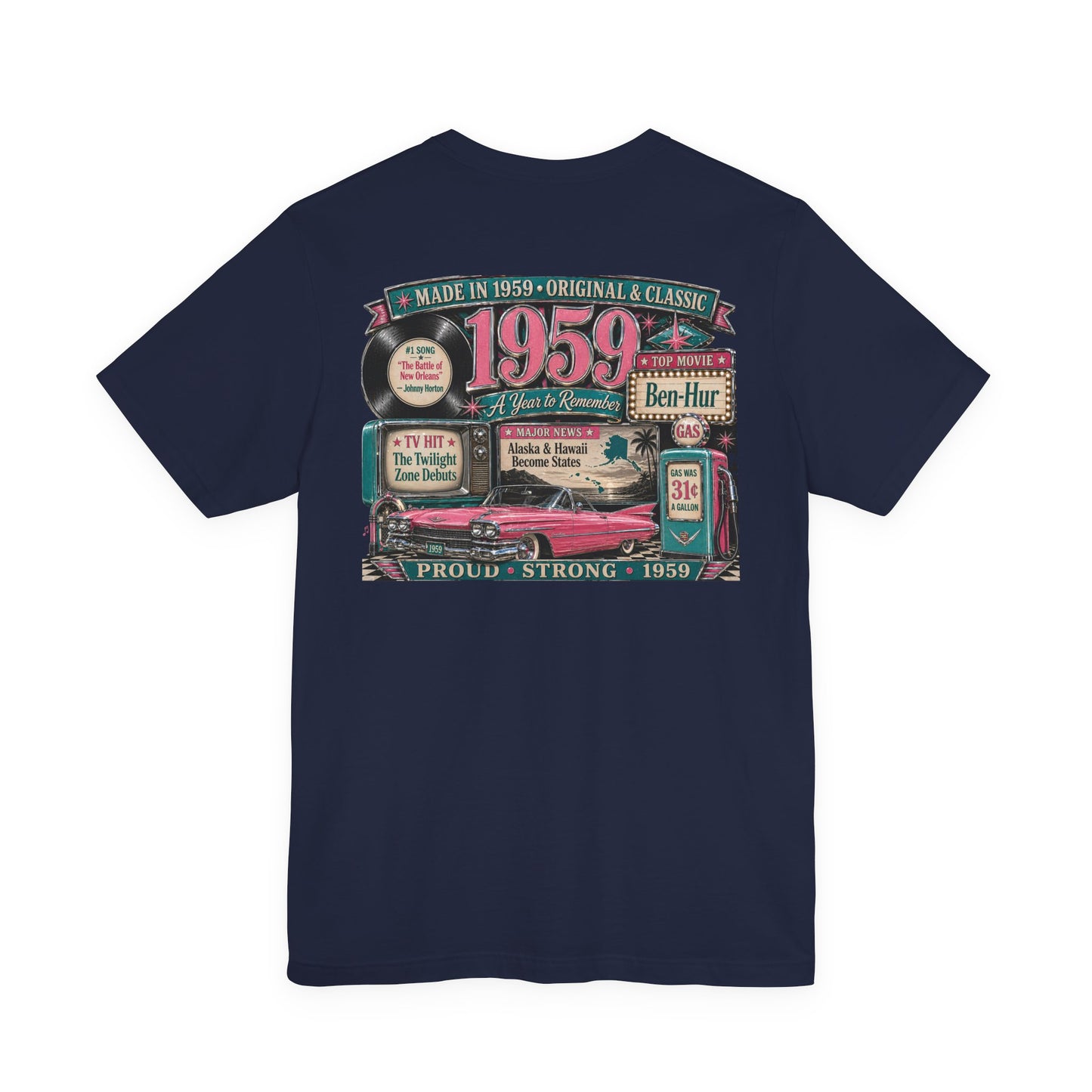 1959 Cadillac T-Shirt | Vintage Born in 1959 Gift | 67th Birthday Retro Tee for Men & Women