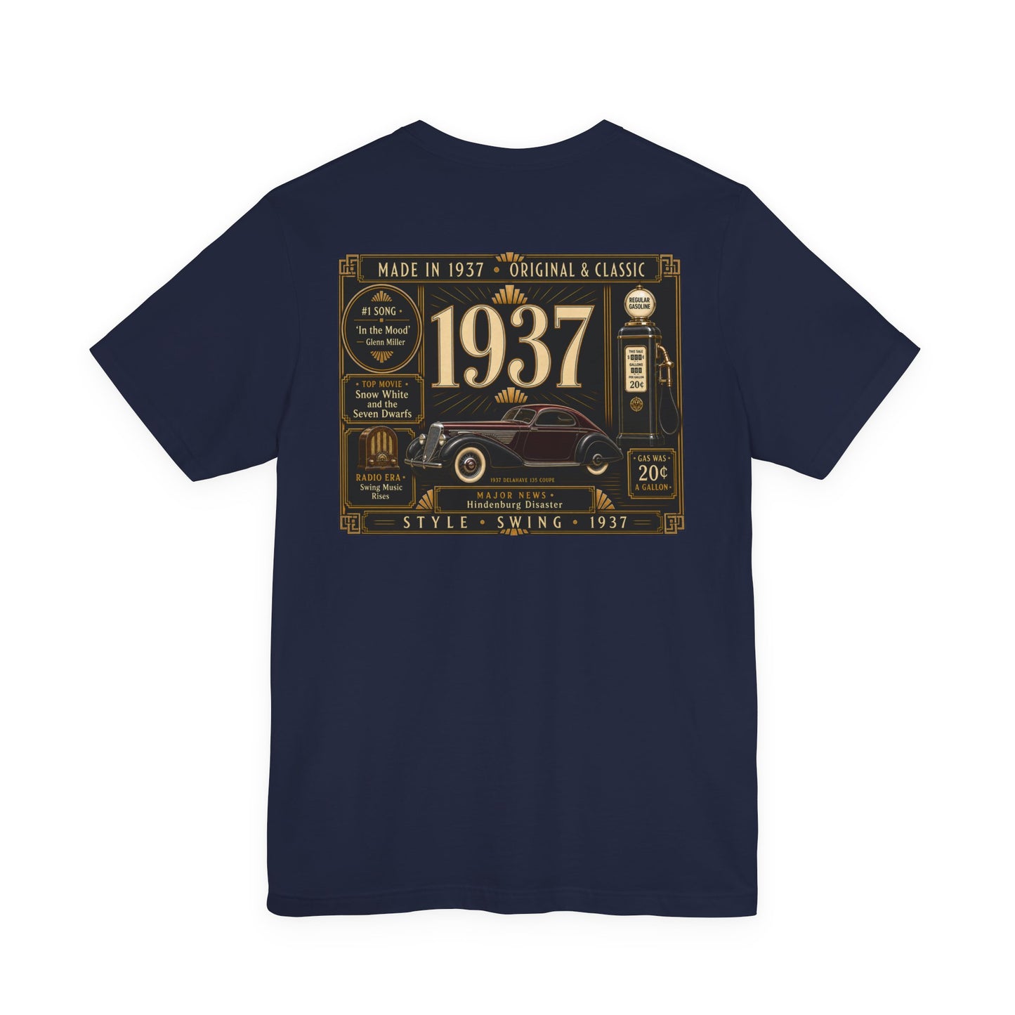 1937 Delahaye 135 Coupe T-Shirt | Vintage Born in 1937 Gift | 89th Birthday Retro Tee for Men & Women