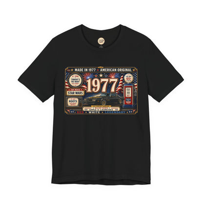 1977 American Original T-Shirt | Born in 1977 49th Birthday Gift | Patriotic Classic Car Tee for Men & Women
