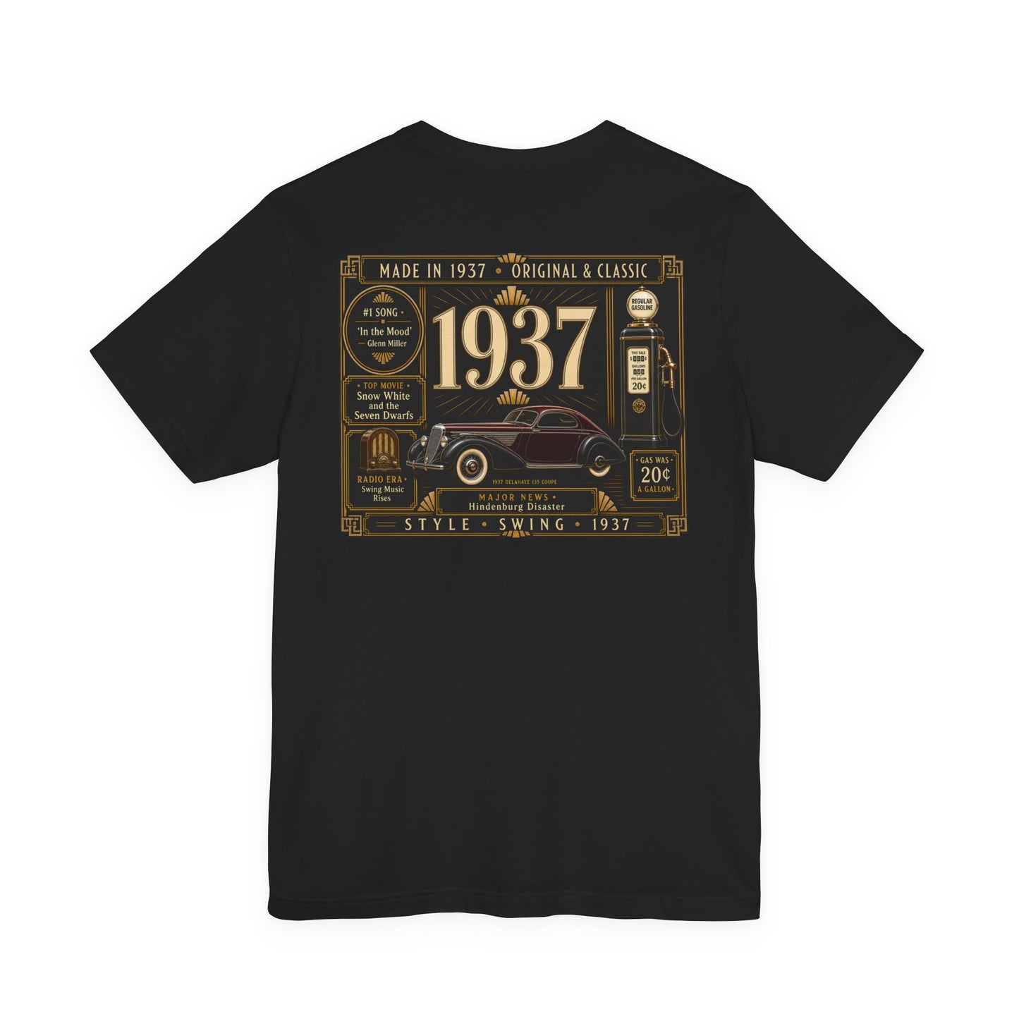 1937 Delahaye 135 Coupe T-Shirt | Vintage Born in 1937 Gift | 89th Birthday Retro Tee for Men & Women