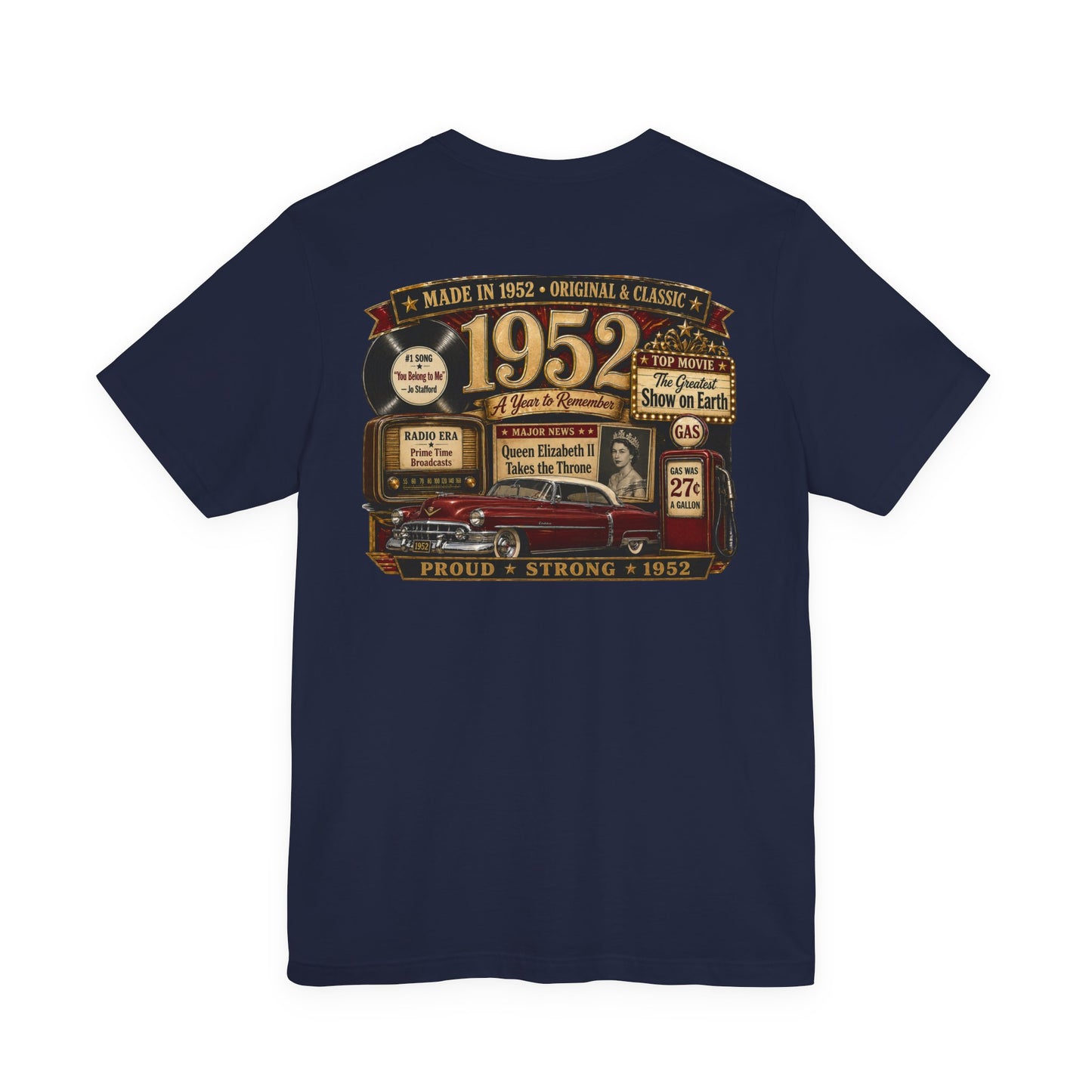 1952 Cadillac T-Shirt | Vintage Born in 1952 Gift | 74th Birthday Retro Tee for Men & Women