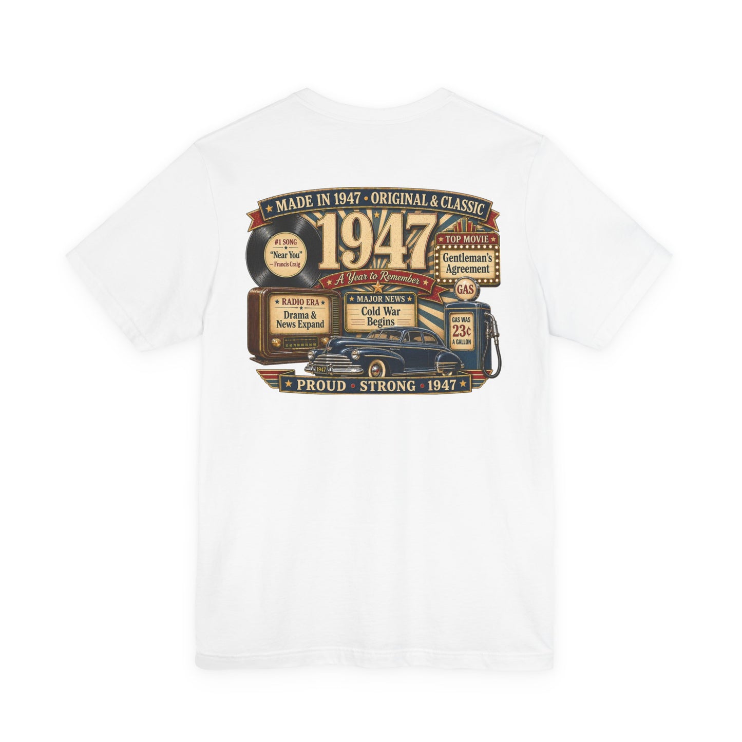 1947 Fleetline T-Shirt | Vintage Born in 1947 Gift | 79th Birthday Retro Tee for Men & Women