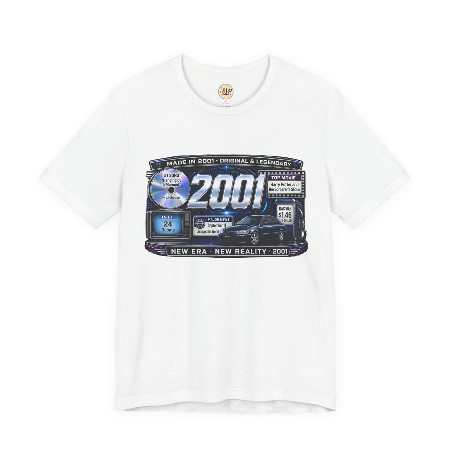 2001 Y2K Classic Car T-Shirt | Born in 2001 25th Birthday Gift | Quarter Century Milestone Tee for Men & Women