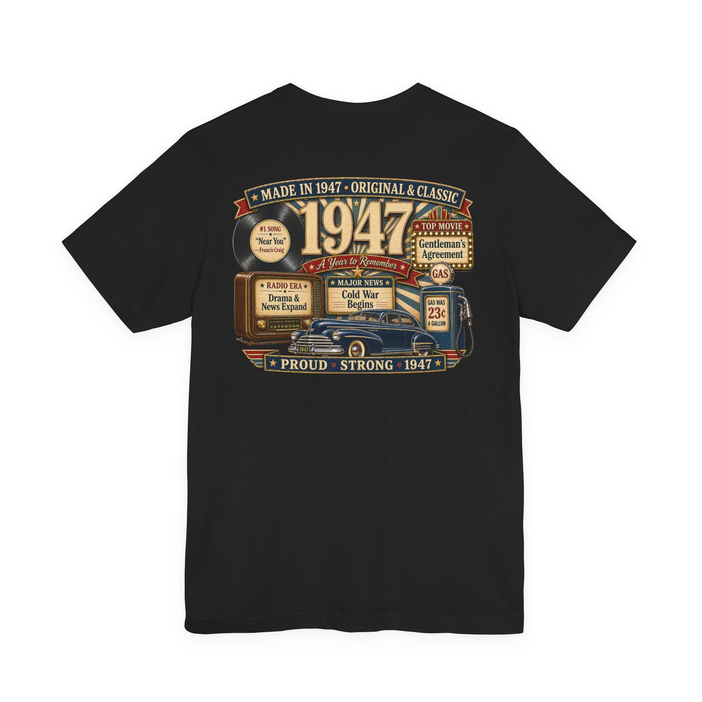 1947 Fleetline T-Shirt | Vintage Born in 1947 Gift | 79th Birthday Retro Tee for Men & Women