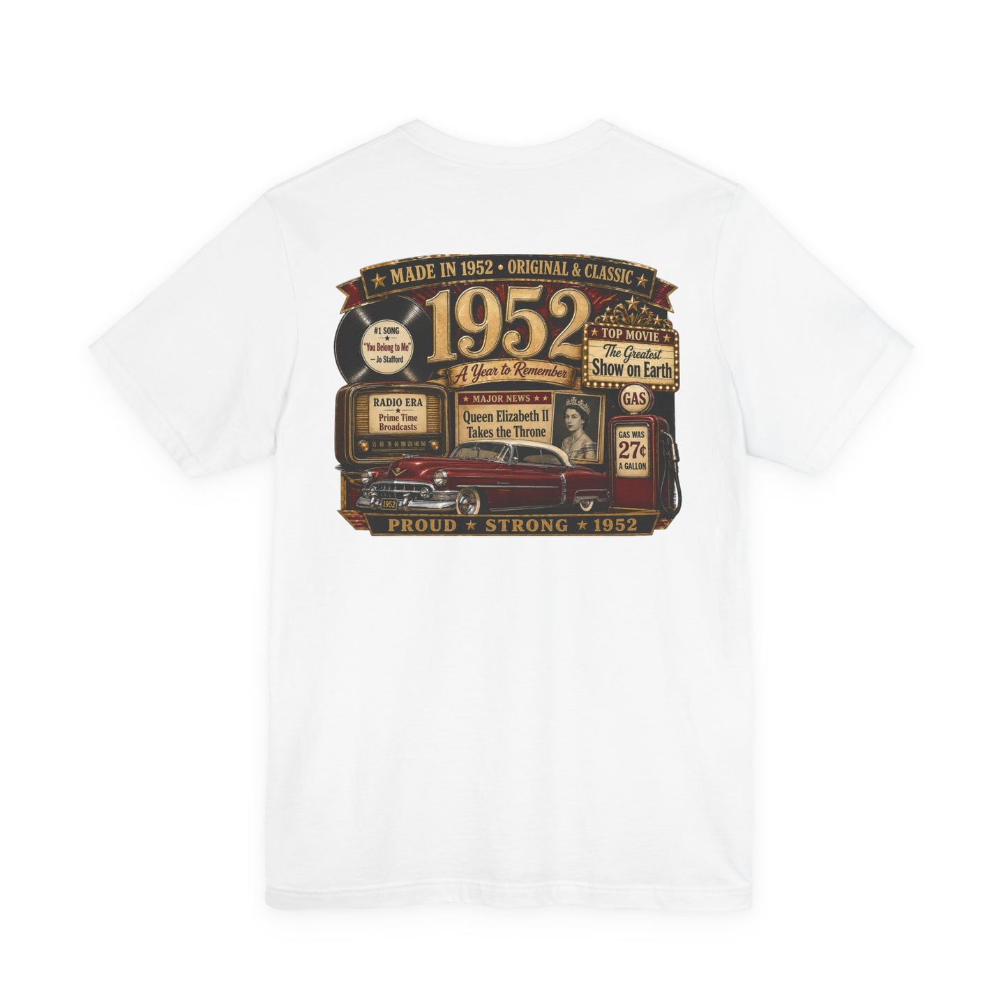 1952 Cadillac T-Shirt | Vintage Born in 1952 Gift | 74th Birthday Retro Tee for Men & Women