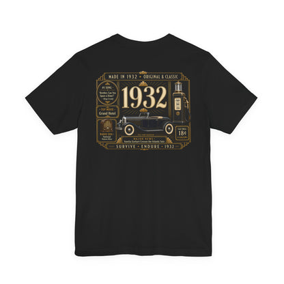 1932 Classic Roadster T-Shirt | Vintage Born in 1932 Gift | 94th Birthday Retro Tee for Men & Women