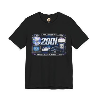 2001 Y2K Classic Car T-Shirt | Born in 2001 25th Birthday Gift | Quarter Century Milestone Tee for Men & Women