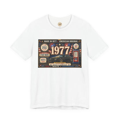 1977 American Original T-Shirt | Born in 1977 49th Birthday Gift | Patriotic Classic Car Tee for Men & Women