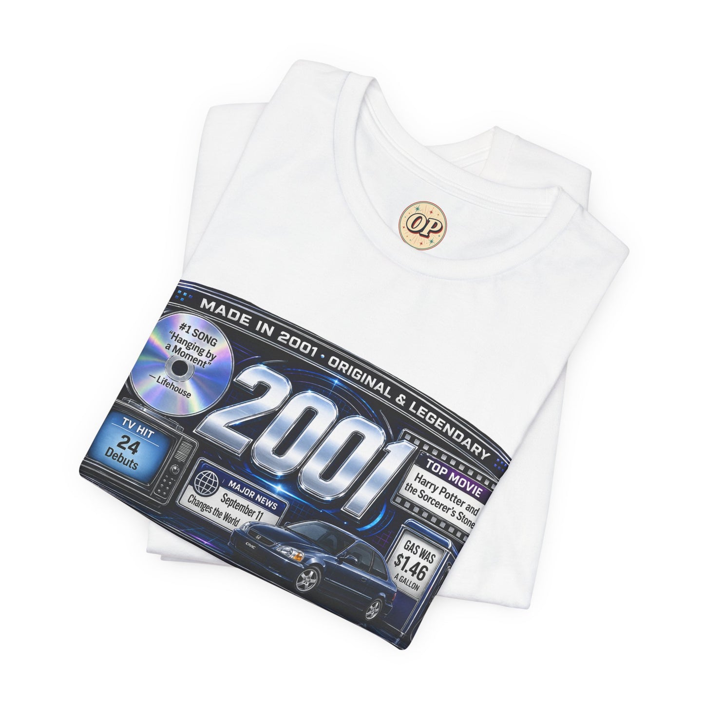 2001 Y2K Classic Car T-Shirt | Born in 2001 25th Birthday Gift | Quarter Century Milestone Tee for Men & Women