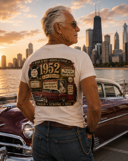 1952 Cadillac T-Shirt | Vintage Born in 1952 Gift | 74th Birthday Retro Tee for Men & Women