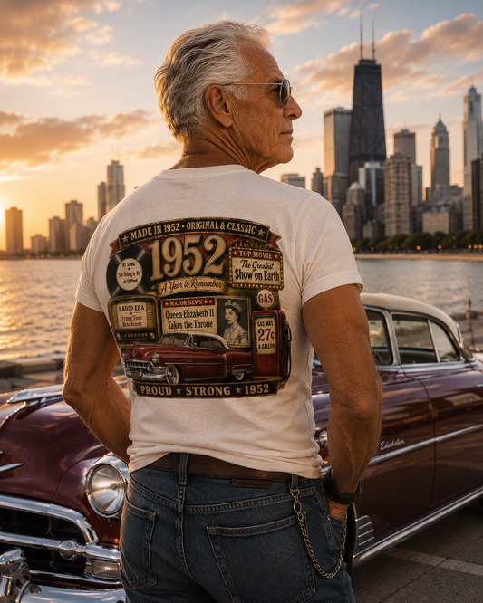1952 Cadillac T-Shirt | Vintage Born in 1952 Gift | 74th Birthday Retro Tee for Men & Women