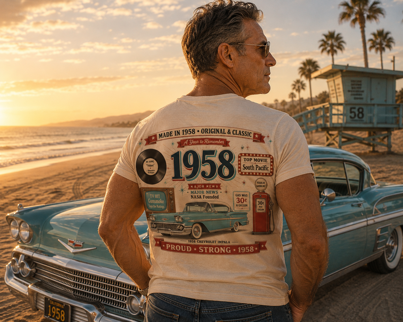1958 Chevrolet Impala T-Shirt | Vintage Born in 1958 Gift | 68th Birthday Retro Tee for Men & Women