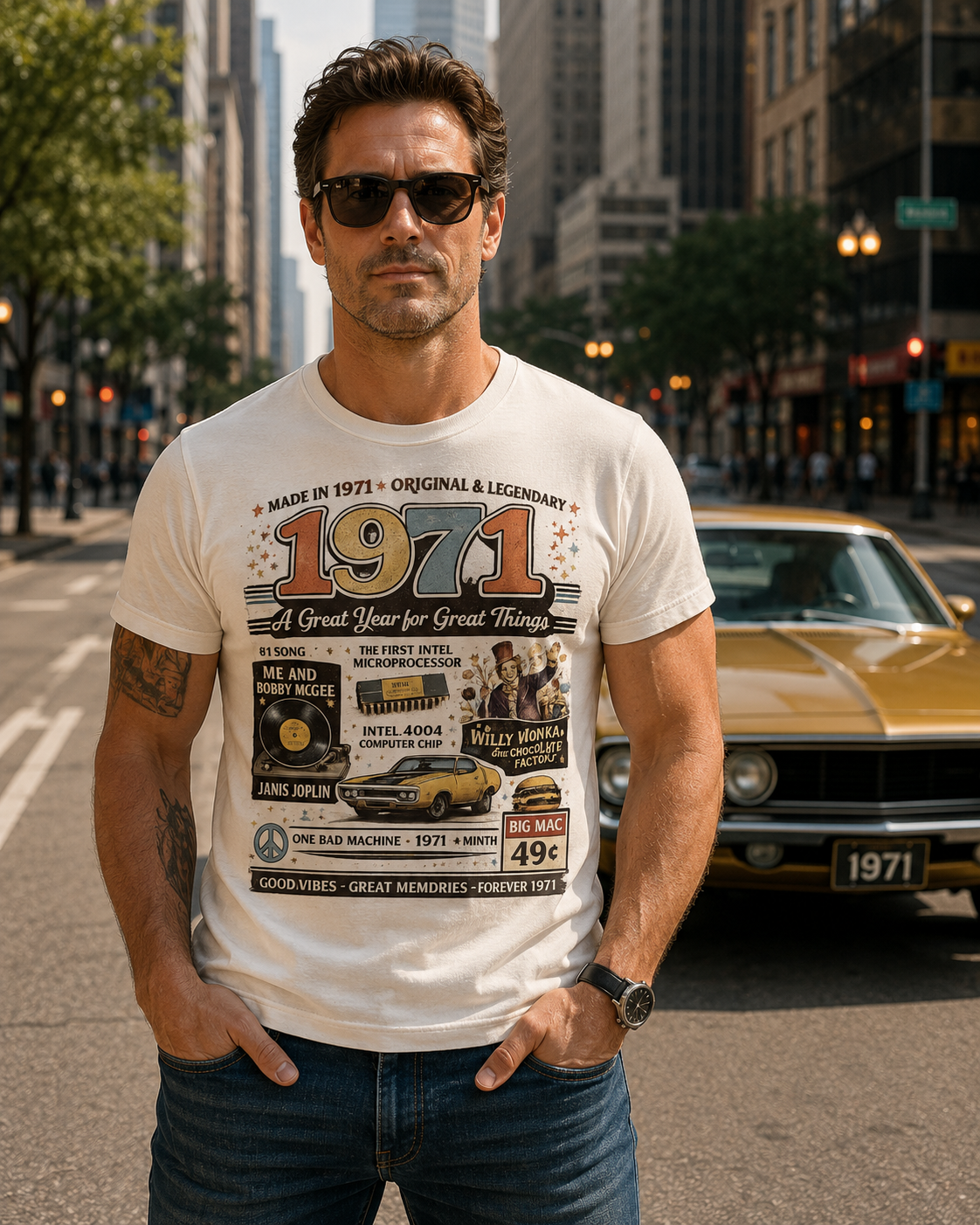 1971 Muscle Car T-Shirt | Born in 1971 Birthday Gift | 55th Birthday Tee for Men & Women