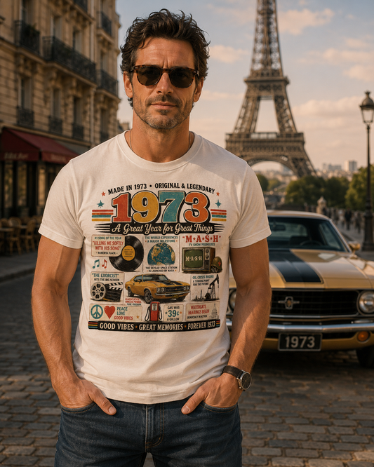 1973 Muscle Car T-Shirt | Born in 1973 Birthday Gift | 53rd Birthday Tee for Men & Women
