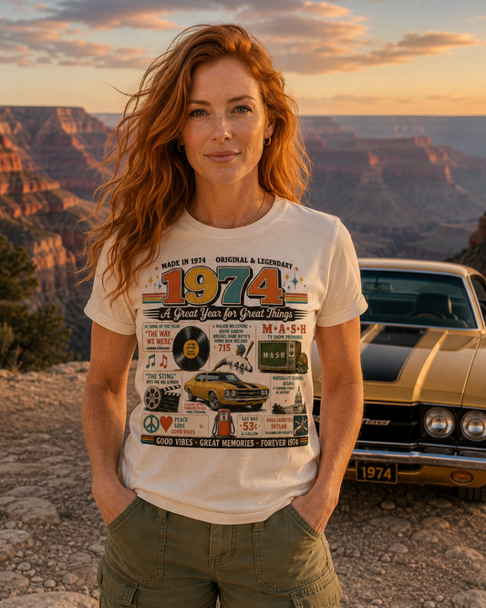 1974 Muscle Car T-Shirt | Born in 1974 Birthday Gift | 52nd Birthday Tee for Men & Women