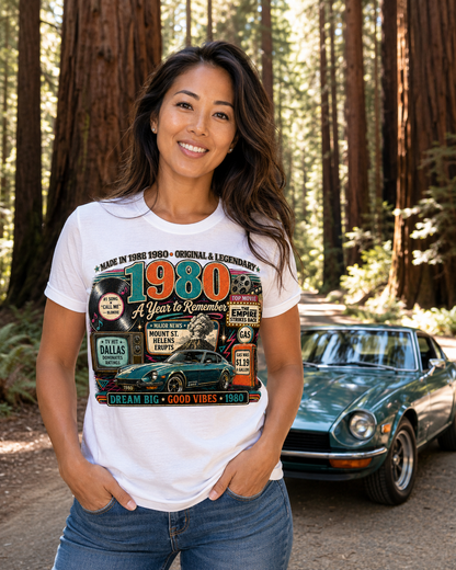 1980 Classic Sports Car T-Shirt | Born in 1980 Birthday Gift | 46th Birthday Tee for Men & Women
