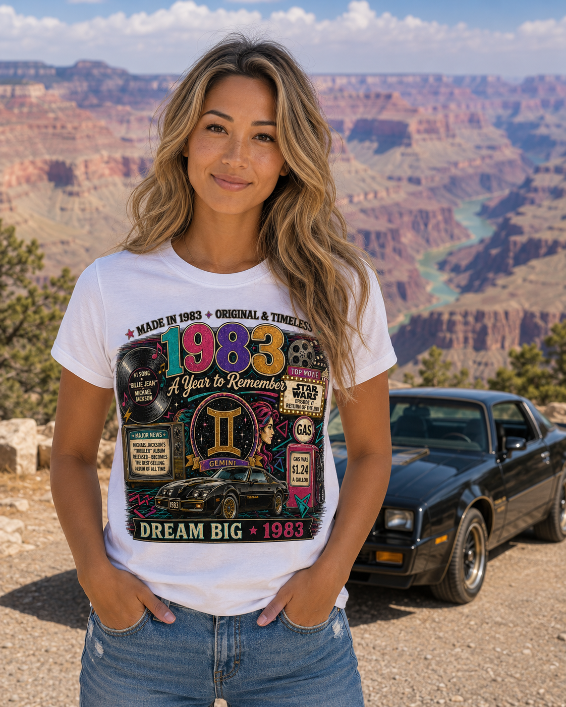 1983 Classic Muscle Car T-Shirt | Born in 1983 Gemini Birthday Gift | 43rd Birthday Tee for Men & Women