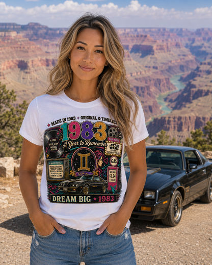 1983 Classic Muscle Car T-Shirt | Born in 1983 Gemini Birthday Gift | 43rd Birthday Tee for Men & Women