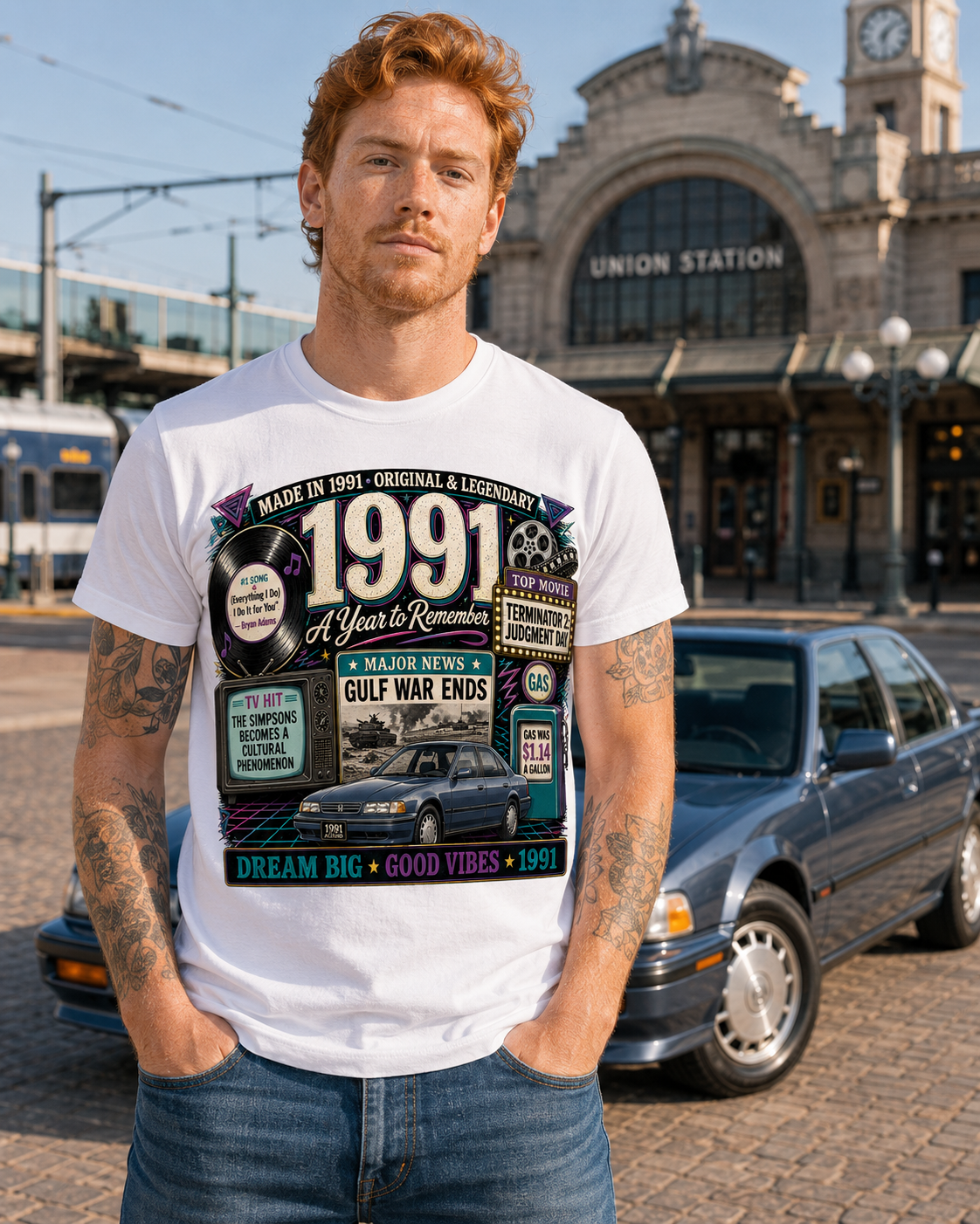 1991 Classic Car T-Shirt | Born in 1991 Birthday Gift | 35th Birthday Tee for Men & Women