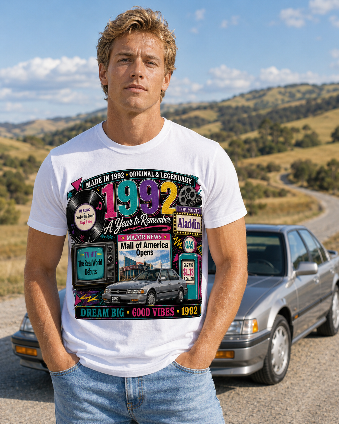 1992 Classic Car T-Shirt | Born in 1992 Birthday Gift | 34th Birthday Tee for Men & Women