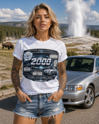 2000 Y2K Classic Car T-Shirt | Born in 2000 Birthday Gift | 26th Birthday Tee for Men & Women