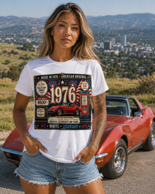 1976 Bicentennial American Original T-Shirt | Born in 1976 50th Birthday Gift | Patriotic Classic Car Tee for Men & Women