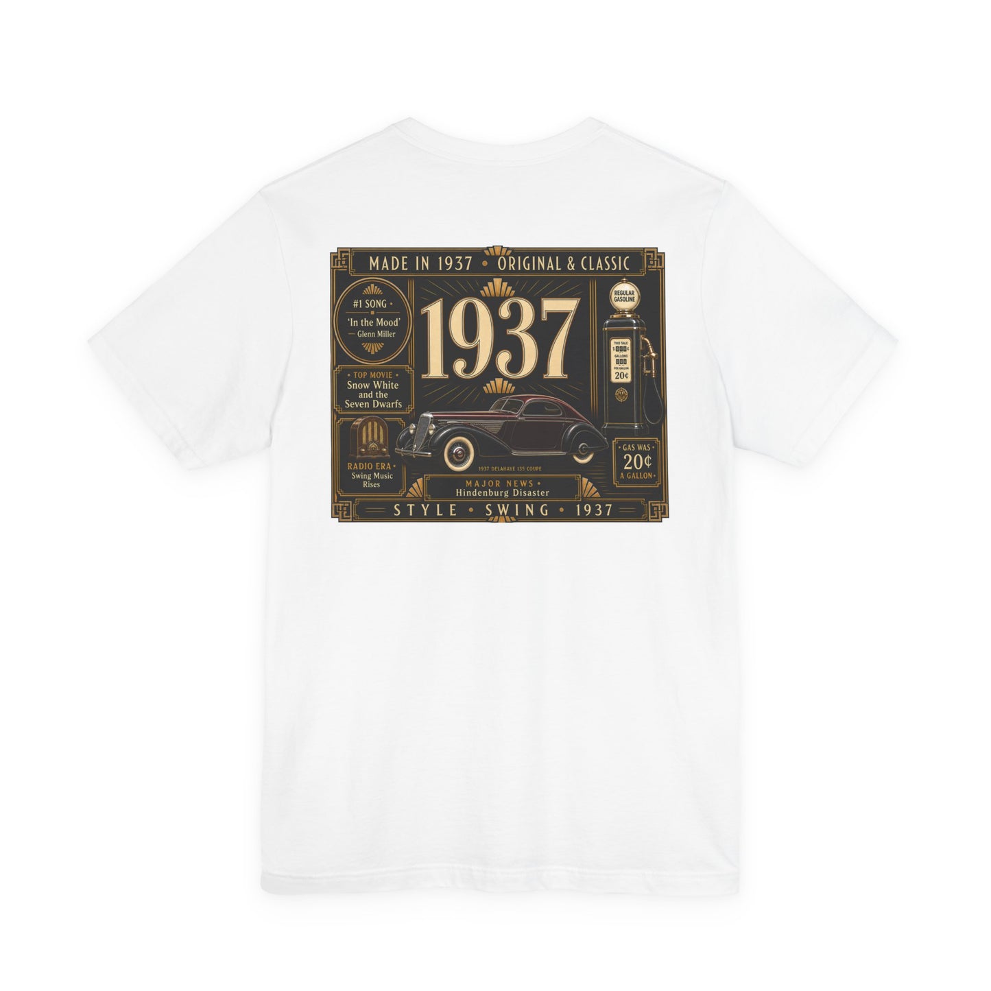 1937 Delahaye 135 Coupe T-Shirt | Vintage Born in 1937 Gift | 89th Birthday Retro Tee for Men & Women