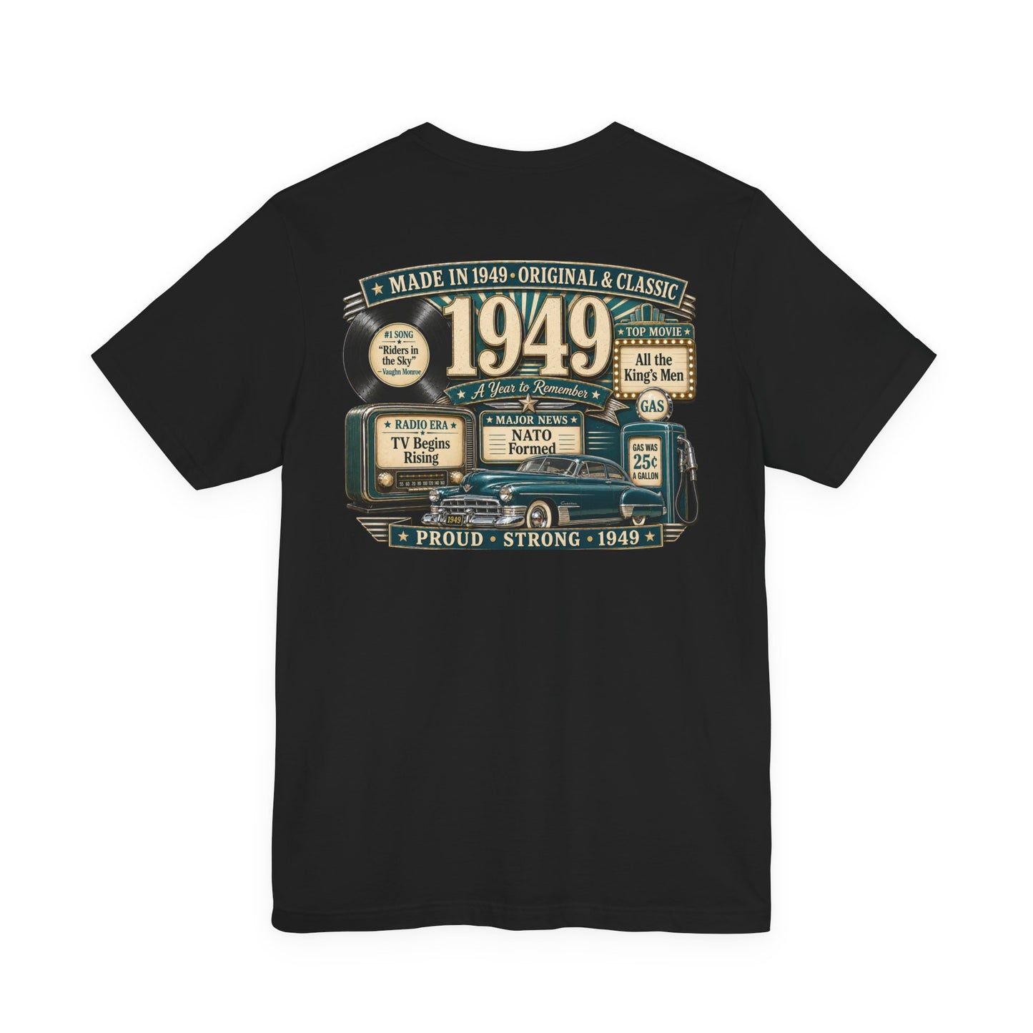 1949 Cadillac T-Shirt | Vintage Born in 1949 Gift | 77th Birthday Retro Tee for Men & Women