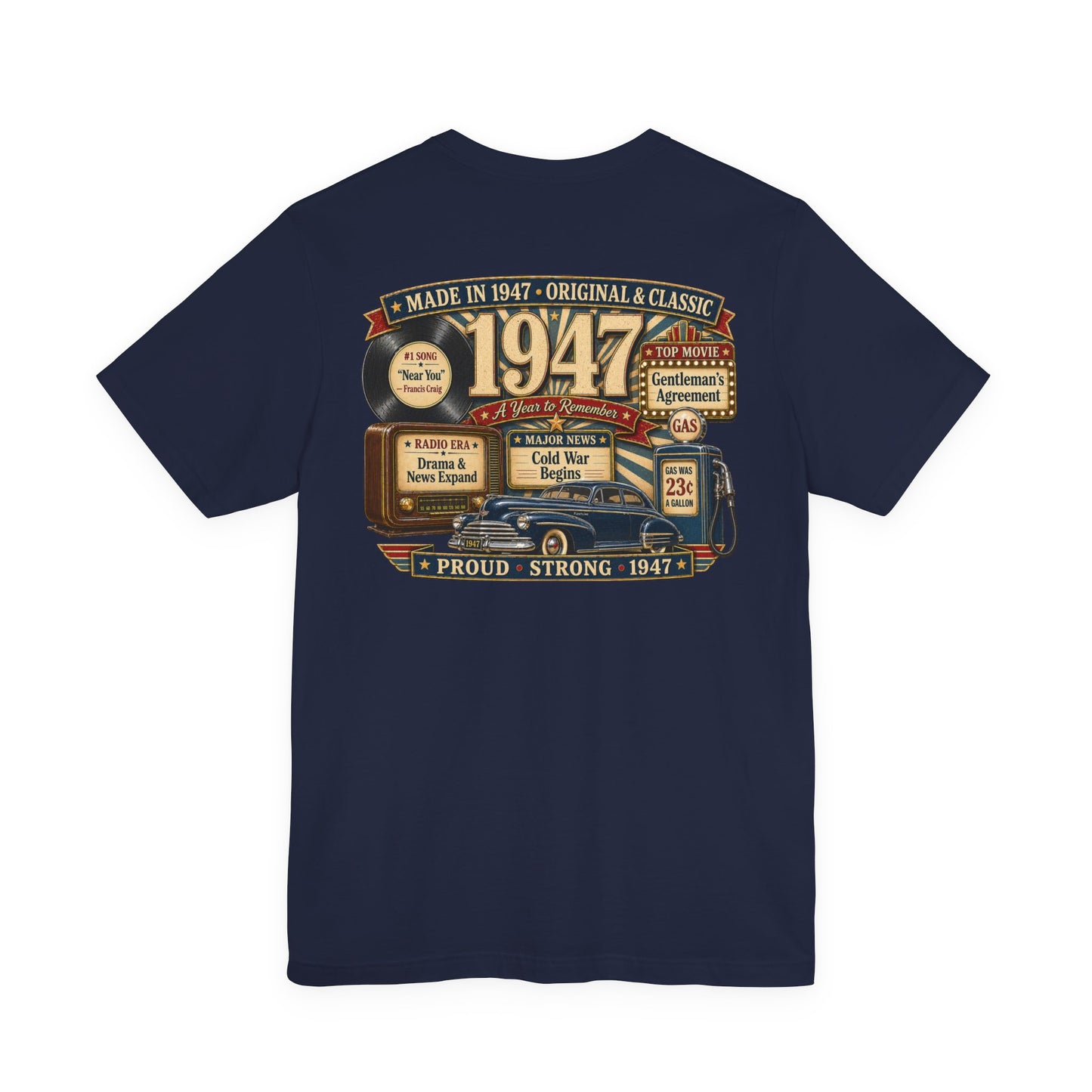 1947 Fleetline T-Shirt | Vintage Born in 1947 Gift | 79th Birthday Retro Tee for Men & Women
