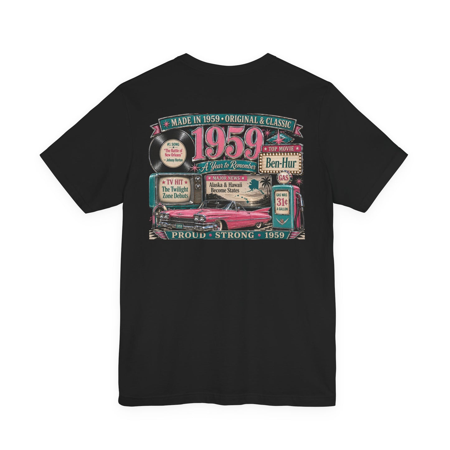 1959 Cadillac T-Shirt | Vintage Born in 1959 Gift | 67th Birthday Retro Tee for Men & Women