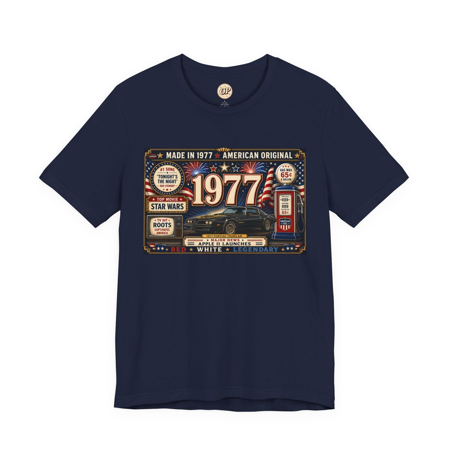 1977 American Original T-Shirt | Born in 1977 49th Birthday Gift | Patriotic Classic Car Tee for Men & Women