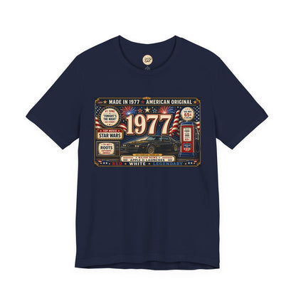 1977 American Original T-Shirt | Born in 1977 49th Birthday Gift | Patriotic Classic Car Tee for Men & Women