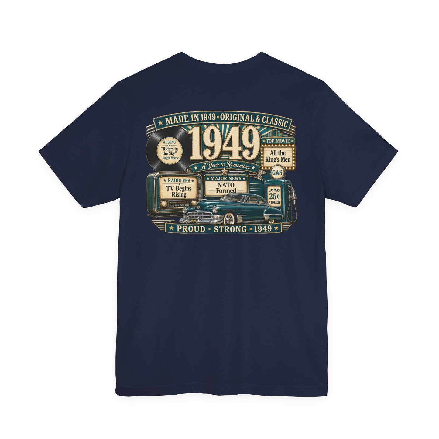 1949 Cadillac T-Shirt | Vintage Born in 1949 Gift | 77th Birthday Retro Tee for Men & Women