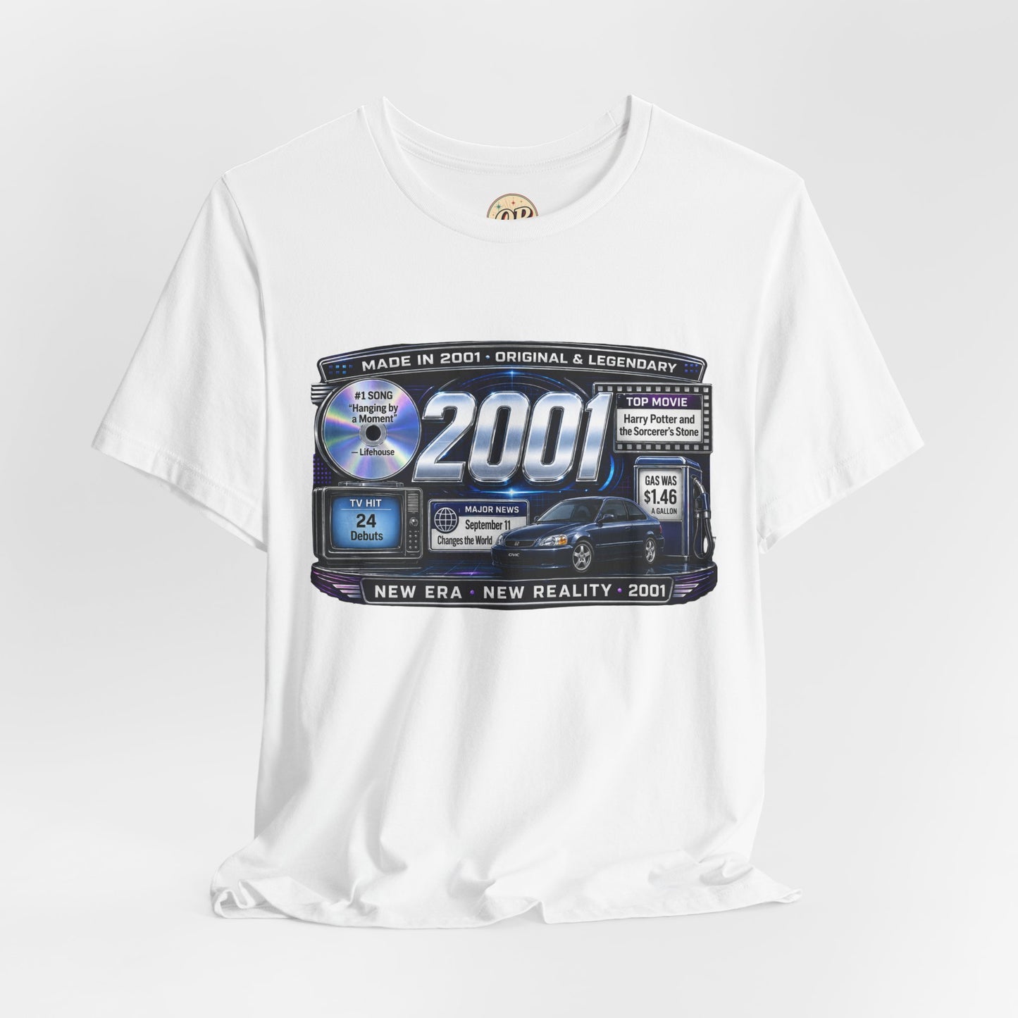 2001 Y2K Classic Car T-Shirt | Born in 2001 25th Birthday Gift | Quarter Century Milestone Tee for Men & Women