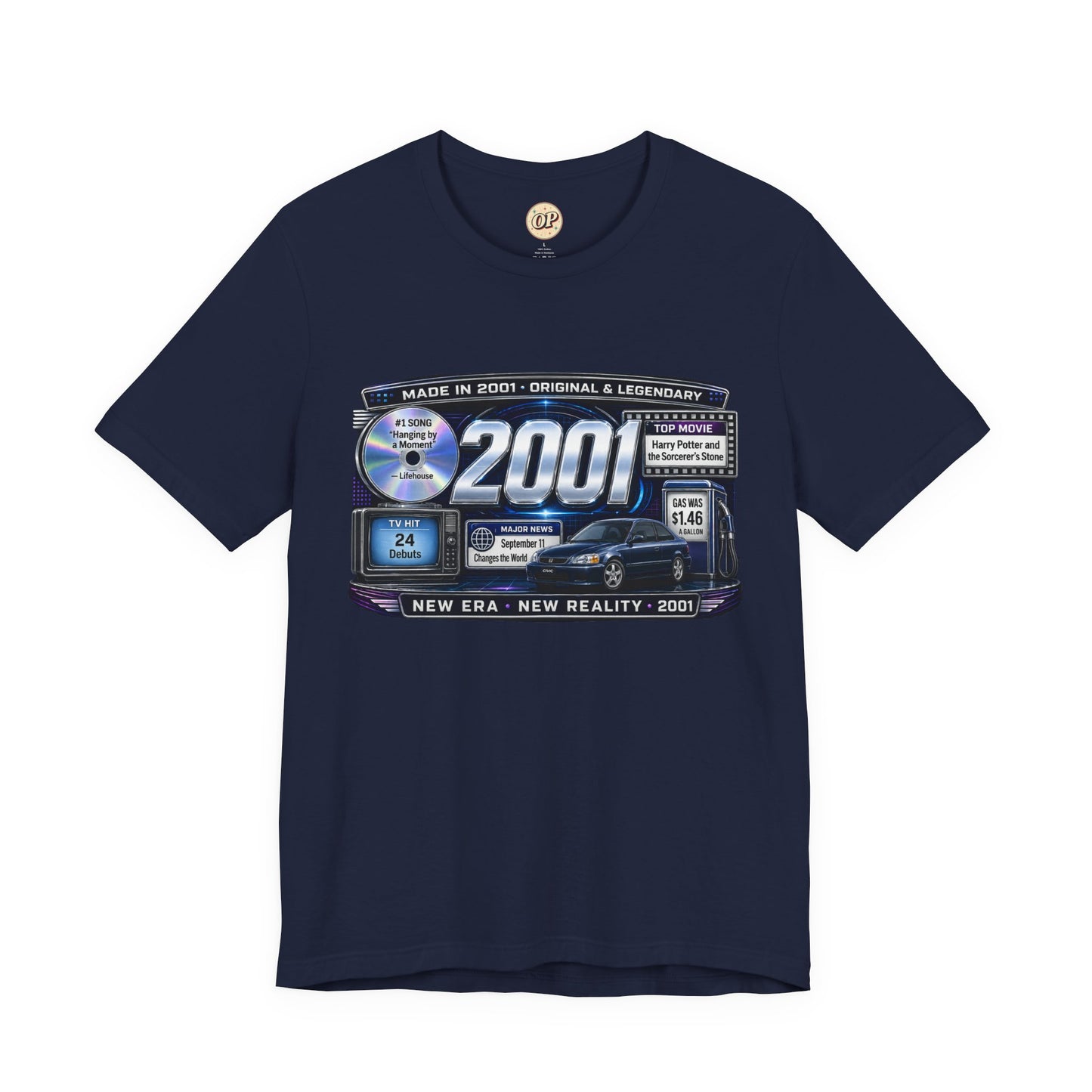 2001 Y2K Classic Car T-Shirt | Born in 2001 25th Birthday Gift | Quarter Century Milestone Tee for Men & Women