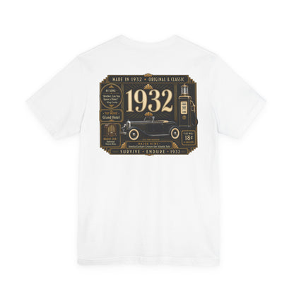 1932 Classic Roadster T-Shirt | Vintage Born in 1932 Gift | 94th Birthday Retro Tee for Men & Women